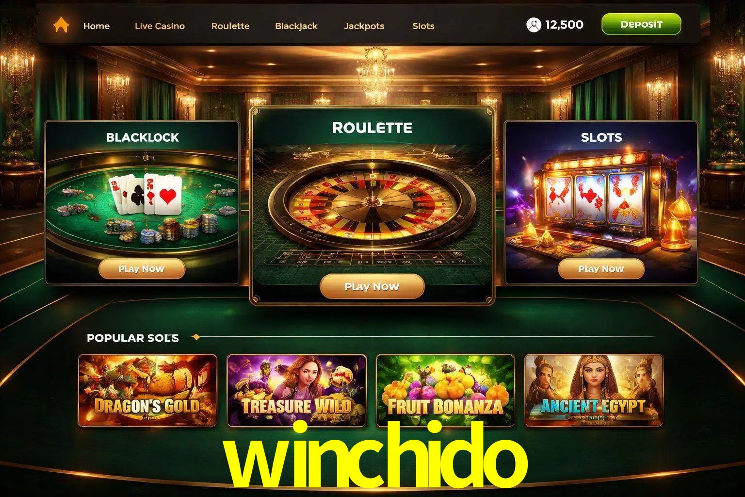 Vista de la plataforma winchido Casino mostrando categorías organizadas de juegos en línea