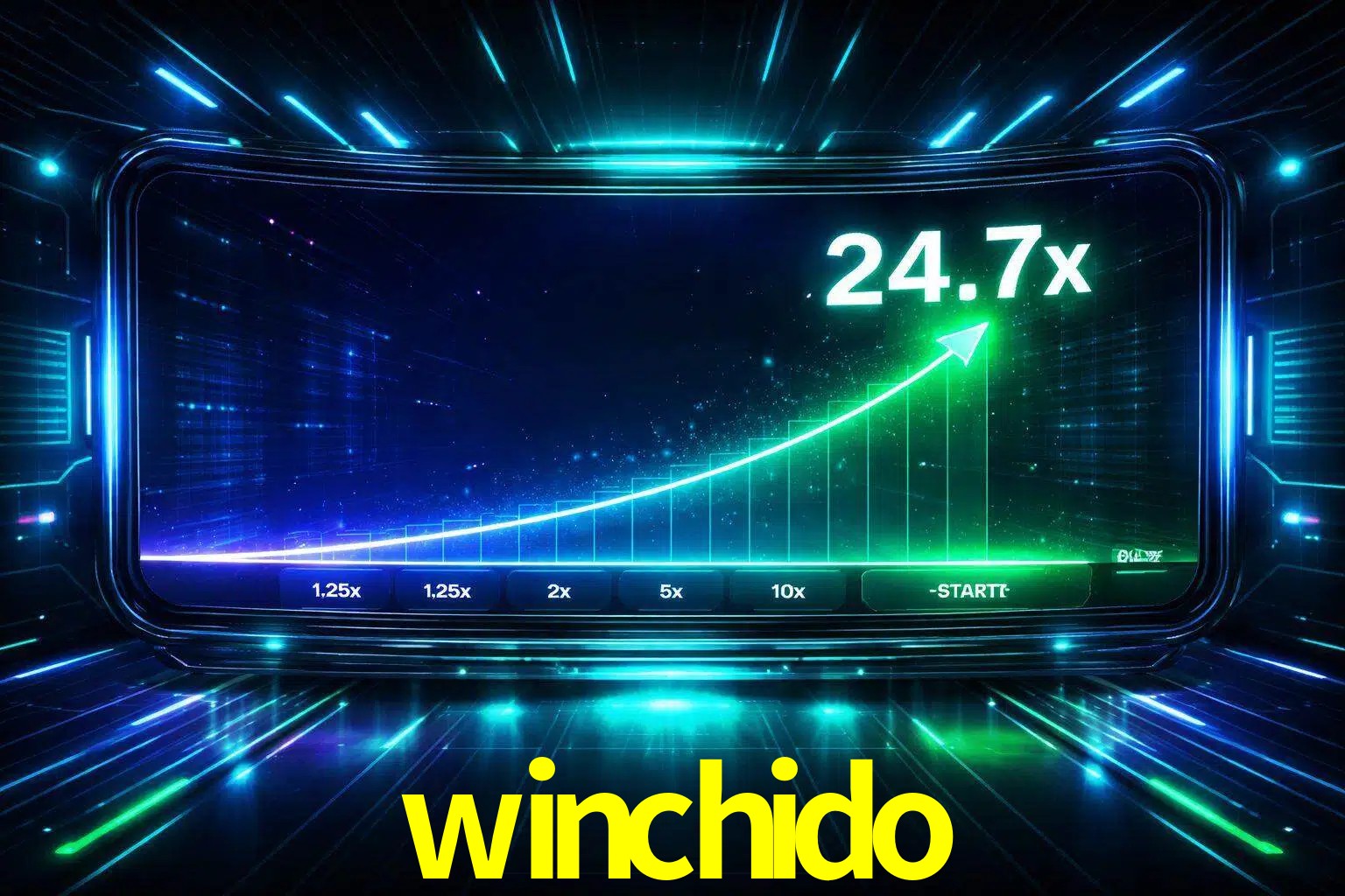 Una pantalla moderna de juego estilo crash con multiplicadores ascendentes, visuales de neón y una interfaz intensa enfocada en la acción.